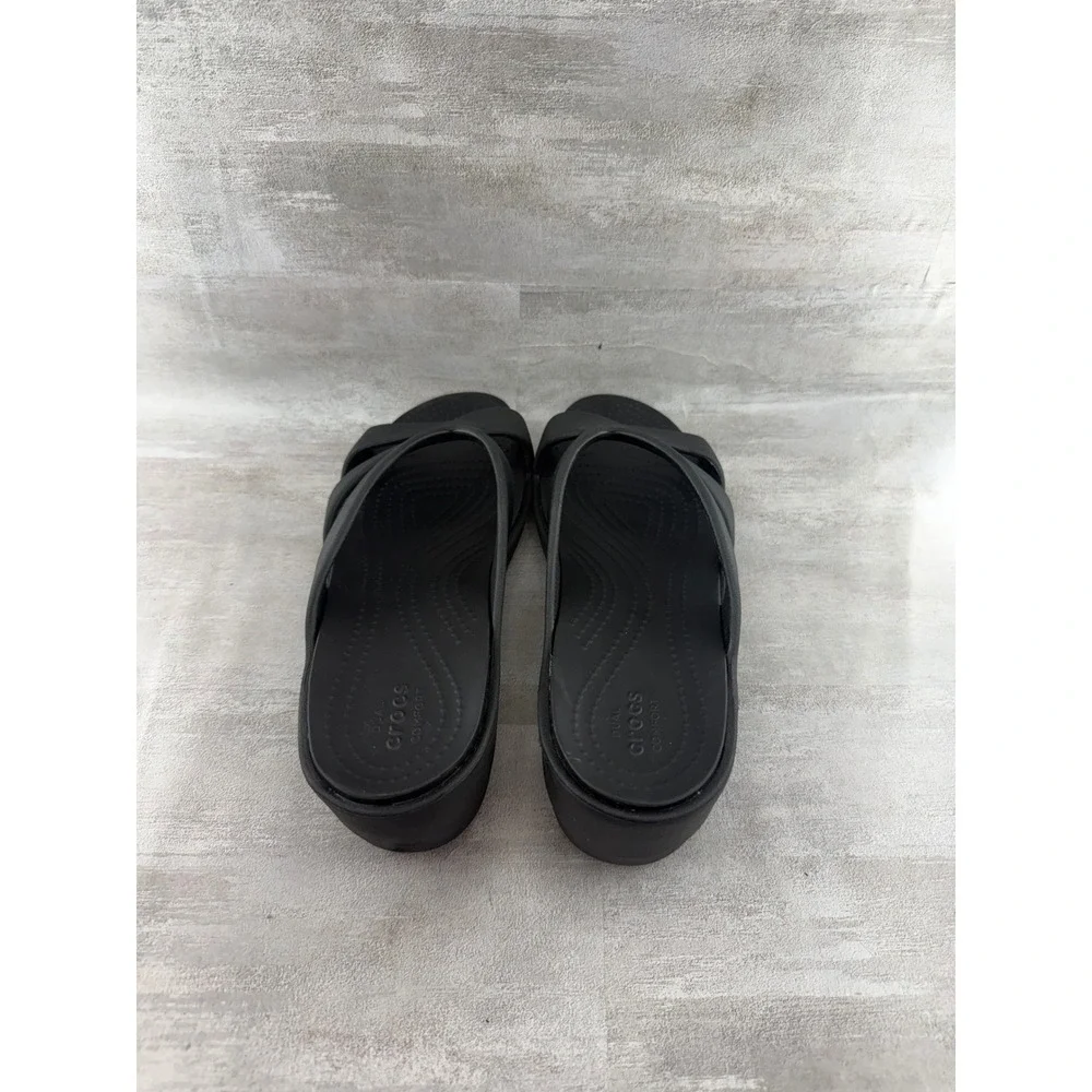 Crocs Meleen Twist Black Strappy Wedge Slide Sandals Women Sz 9 204010